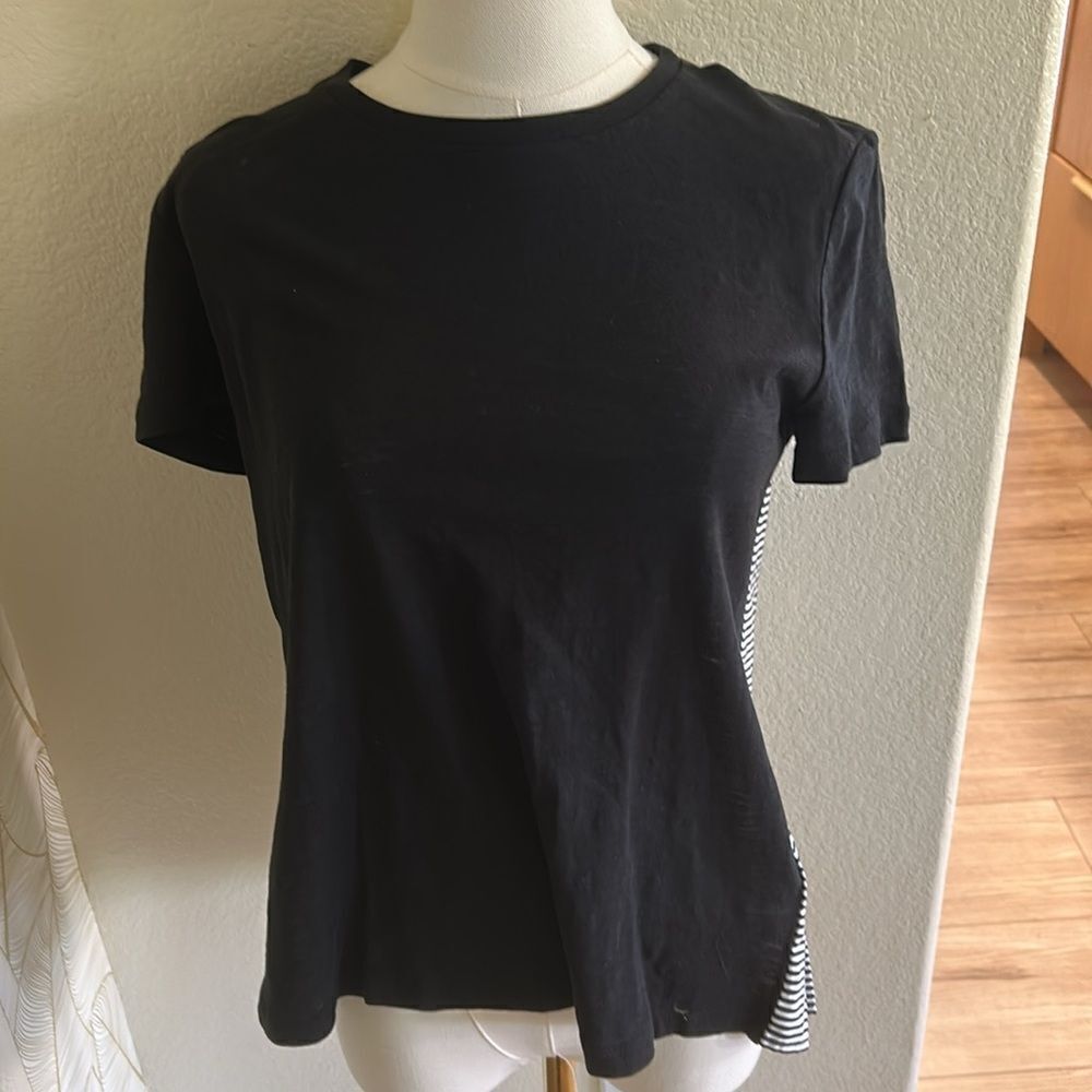 Kate Spade Black White Broome Street Striped Black Tee Shirt Top Small, NWT